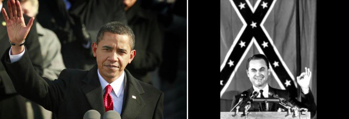 Image of Obama making an inaugural speech and George Wallace making an inaugural speech