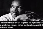 A picture of and quote from MLK advocating for a revolution